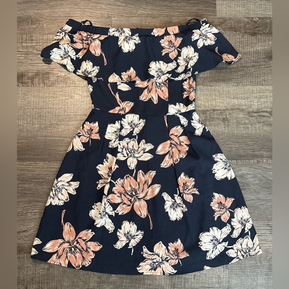 B. Darlin Floral Off-Shoulder Navy Midi Dress Size 7/8